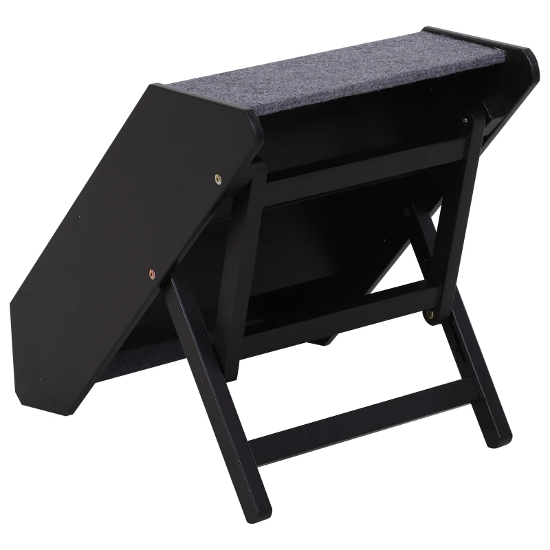 PawHut 3 Step Height Adjustable Portable Wooden Easy Climb Pet Stairs - Dark Brown