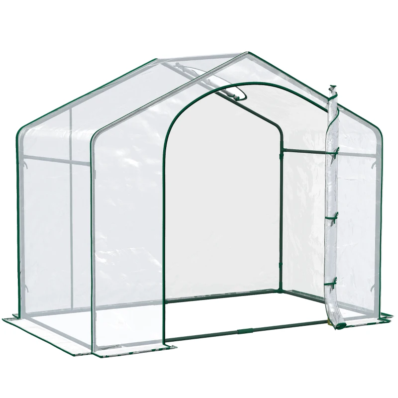 Outsunny 6' x 3' x 5' Portable Walk-in Greenhouse, Plastic Cover, Steel Frame Garden Hot House, Zipper Door, Top Vent for Flowers, Vegetables, Saplings, Tropical Plants, Clear