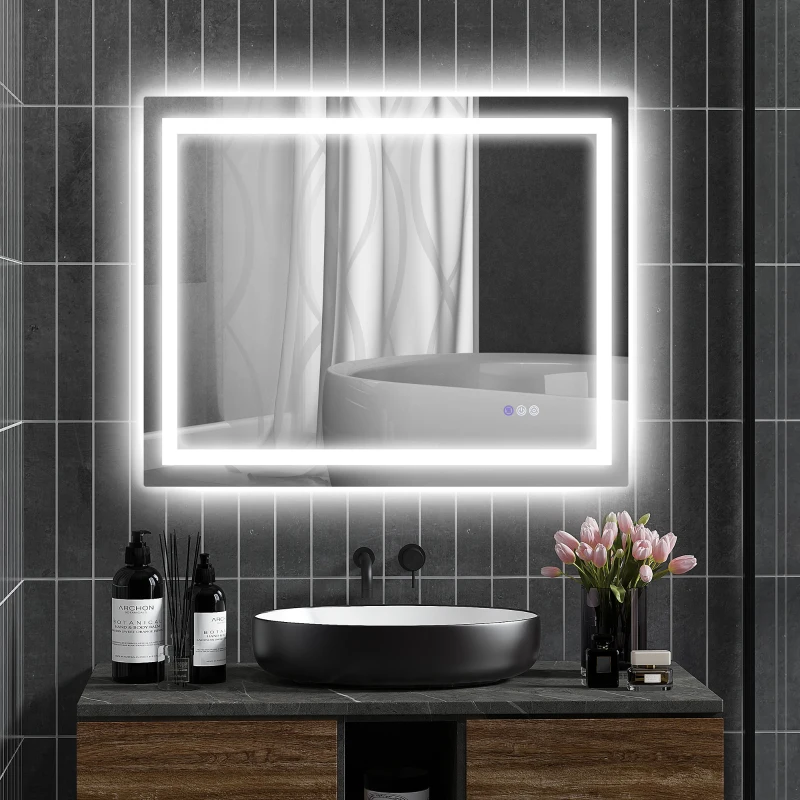 HOMCOM Dimmable Bathroom Mirror with Lights, 39" x 32" Backlit/Front Lit LED Mirror, Anti-Fog, Memory, Infinite Color Temp