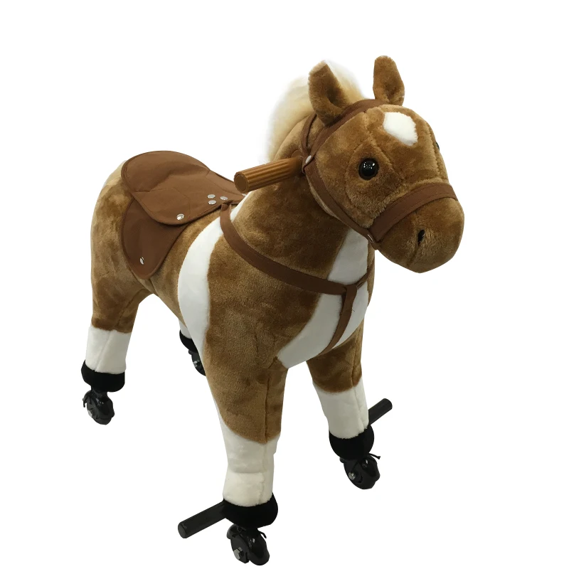 Qaba Kids Plush Ride On Toy Walking Horse with Wheels and Realistic Sounds, 30"H, Brown