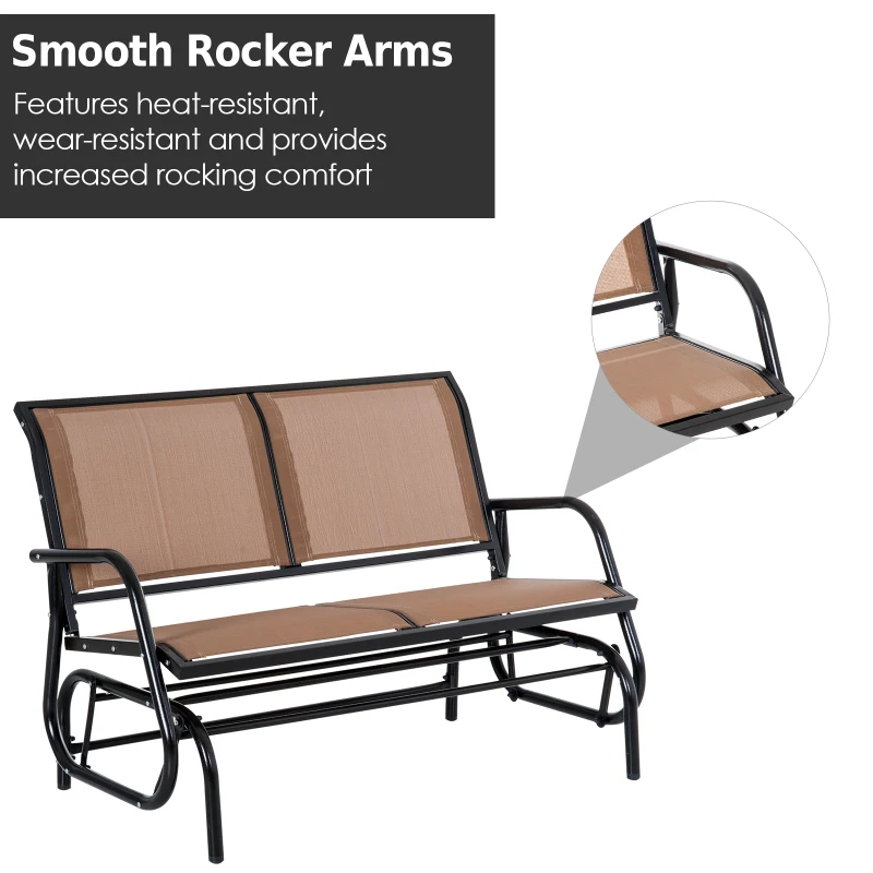 Outsunny 2 Person Steel and Mesh Fabric Sling Weather Resistant Outdoor Patio Glider Double Swing Chair - Brown