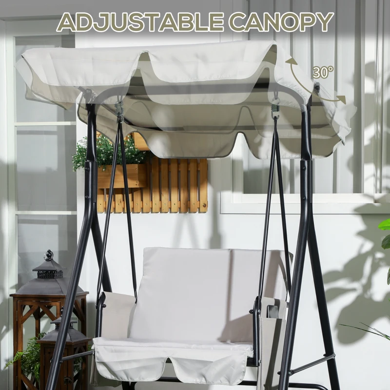 Outsunny 1-Seat Outdoor Porch Swing Patio Swing with Adjustable Canopy, Removable Seat and Back Cushion for Garden, Poolside