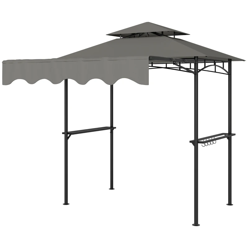 Outsunny 8' x 5' Grill Gazebo, Double Tiered Barbecue Grill Gazebo Shelter with Side Awning, 2 Side Shelves, 6 Hooks, Light Grey
