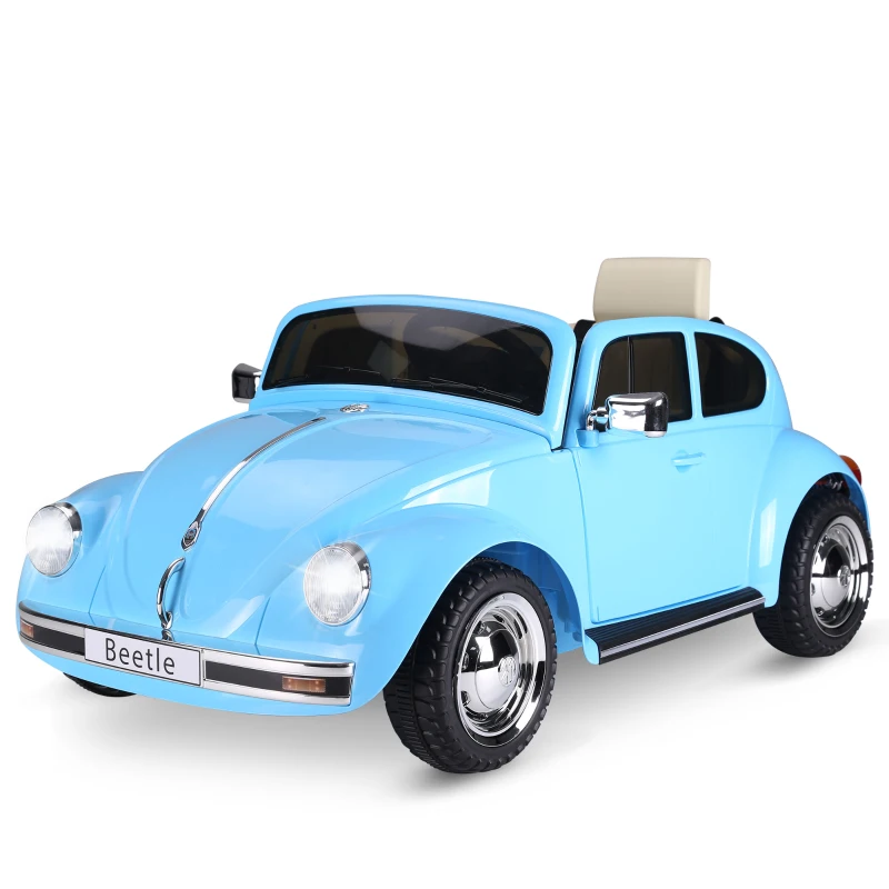 Aosom Licensed Volkswagen Beetle Electric Kids Ride-On Car 6V Battery Powered Toy with Remote Control Music Horn Lights MP3 for 3-6 Years Old Blue