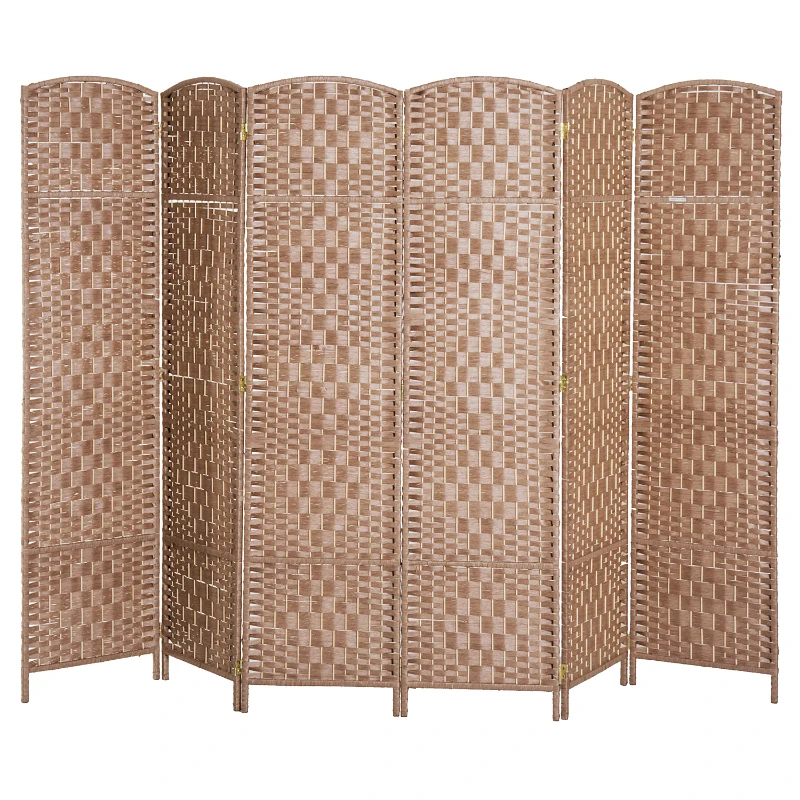 HOMCOM Room Divider, 6 Panel Folding Privacy Screen, 6FT Tall Portable Wicker Weave Partition Wall Divider for Bedroom, Home Office, Natural