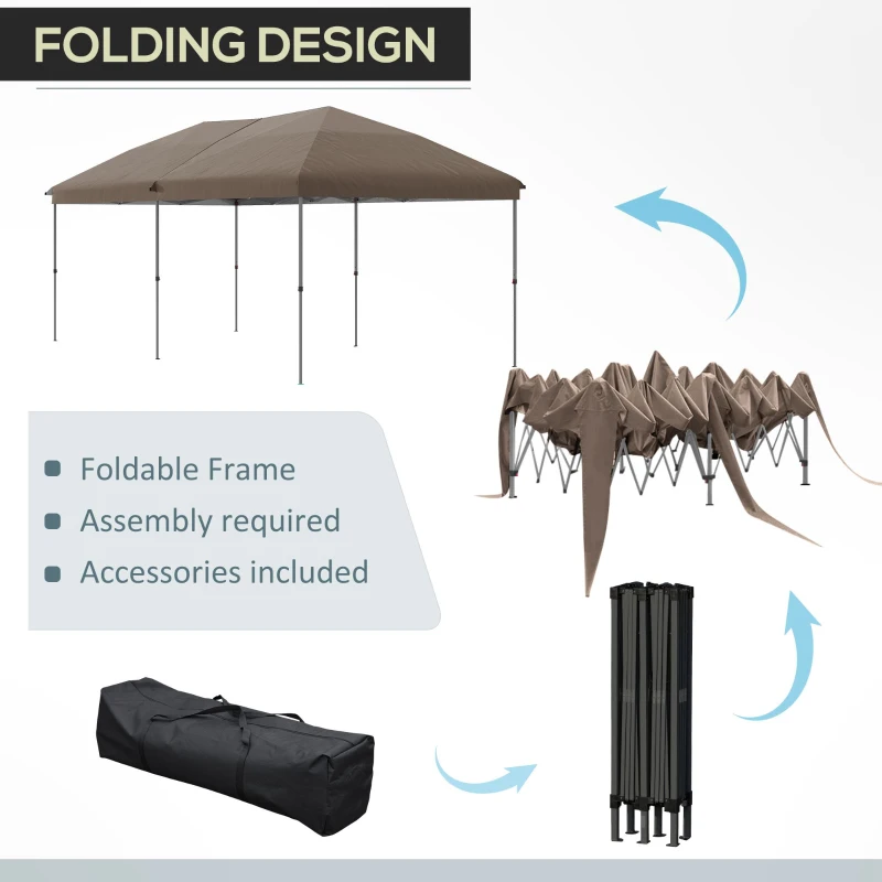 Outsunny 10' x 19' Pop Up Canopy with Easy Up Steel Frame, 3-Level Adjustable Height and Carrying Bag, Sun Shade Event Party Tent for Patio, Backyard, Garden, Brown