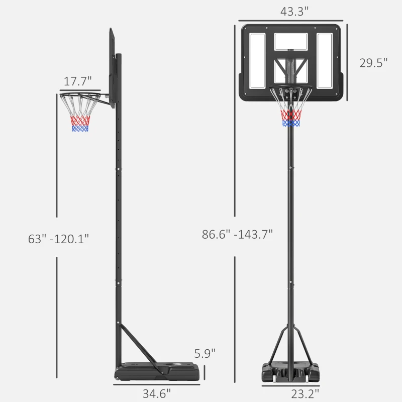 Soozier Portable Basketball Hoop, 5.2-10' Adjustable Height, Weight Base with Ball Holder, Basket Ball Stand on Wheels with 43" Backboard for Outdoor Junior Youth Adult Use, Black