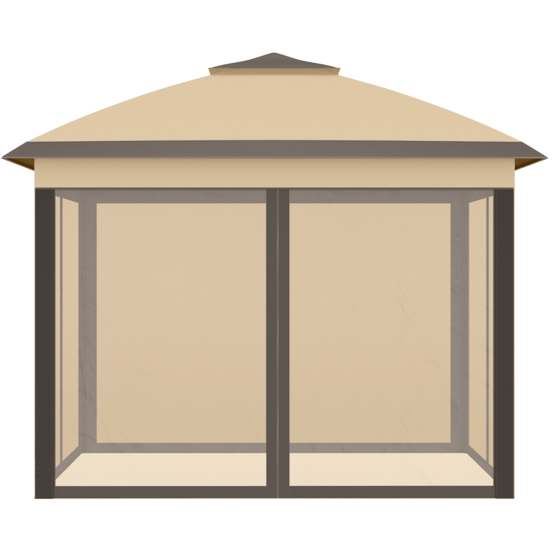 Outsunny 11' x 11' Pop Up Canopy, Double Roof Foldable Canopy Tent with Zipper Mesh Sidewalls, Height Adjustable and Carrying Bag, Event Tent for Patio Garden Backyard, Beige