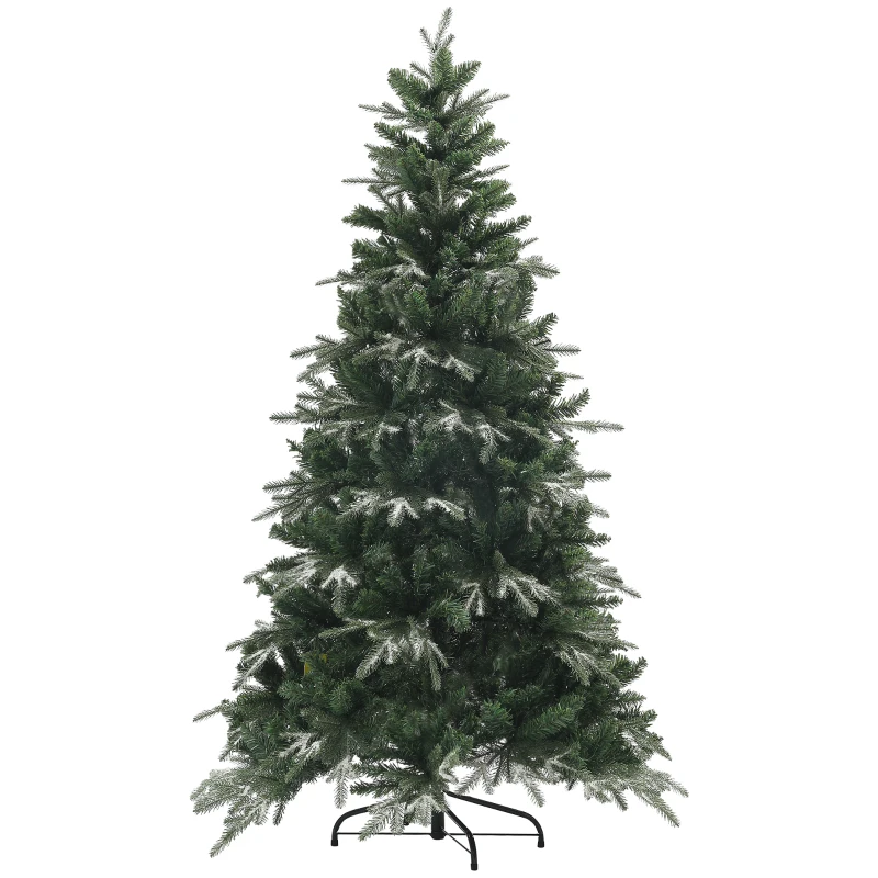 HOMCOM 6ft Flocked Christmas Tree, Artificial Christmas Tree with 850 Branch Tips, Metal Base, Automatic Open, Green