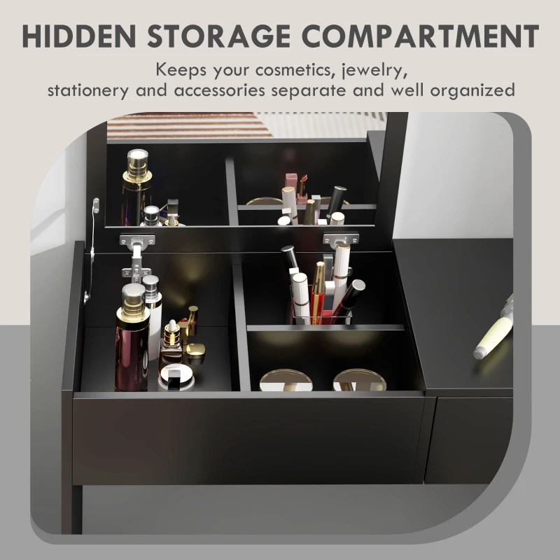 HOMCOM Modern Vanity Set with Flip Top Mirror and Cushioned Stool, Dressing Table with Storage Drawer for Bedroom, Black