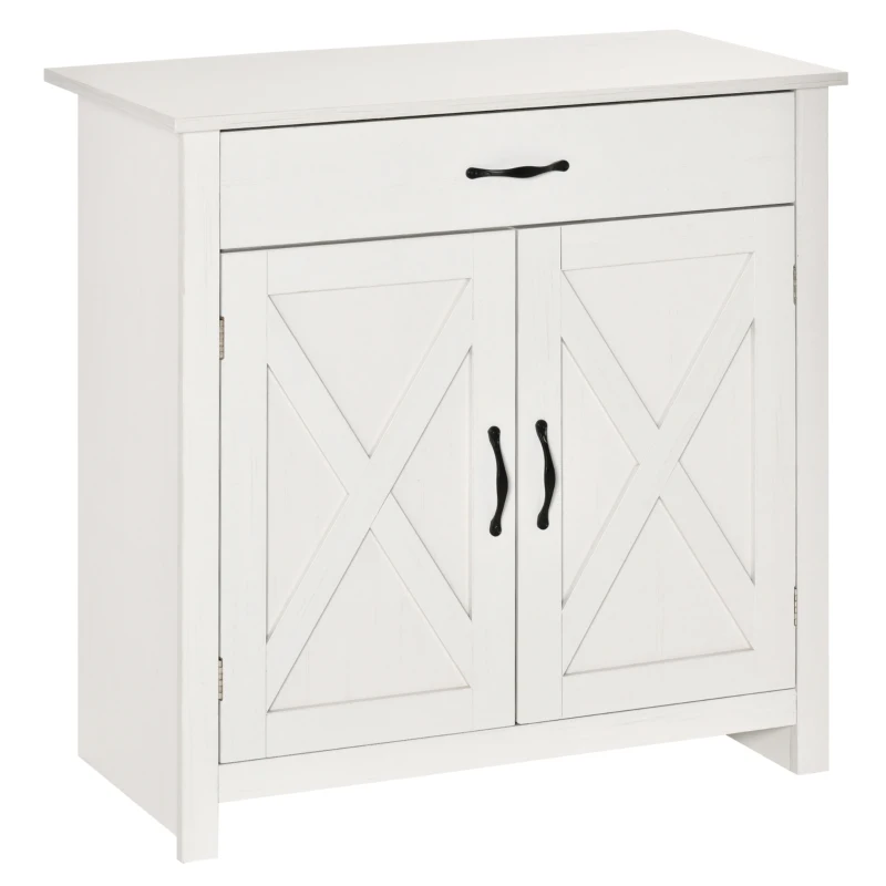 HOMCOM Farmhouse Sideboard Buffet Cabinet, Storage Cabinet with Barn Doors, Distressed White