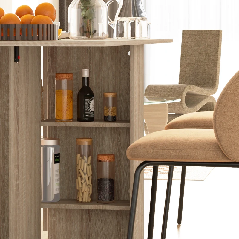 HOMCOM Extendable Dining Table, Collapsible Folding Table w/ 2-tier Shelves and Rolling Casters, Nature Wood