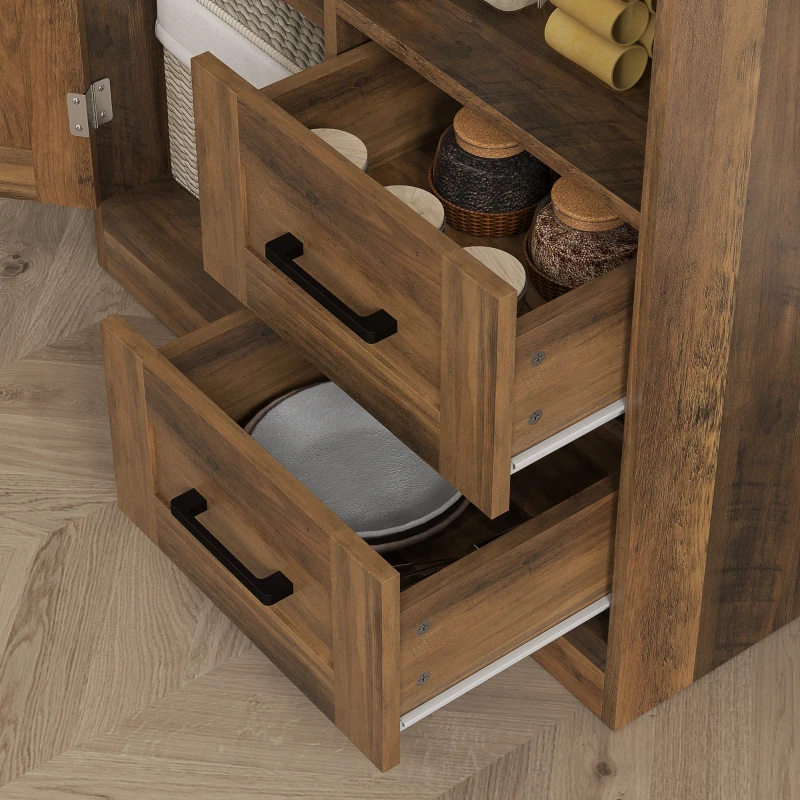 HOMCOM 60" Kitchen Pantry Storage Cabinet, Farmhouse Kitchen Hutch with Microwave Oven Countertop, Adjustable Shelves, Brown
