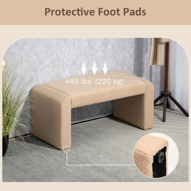 HOMCOM Upholstered Bedroom Bench, Boucle End of Bed Bench, Modern U-Shaped Entryway Bench, 39 x 18 x 18 Inches, Light Brown