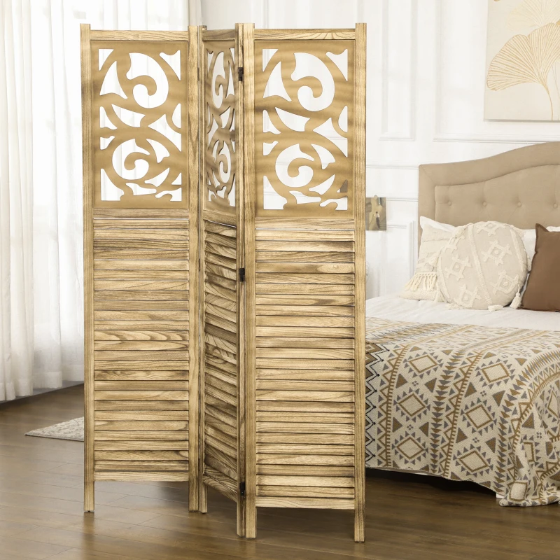 HOMCOM Wooden Room Divider, 3 Panel Double Hinged Folding Privacy Screen for Home Office, 63"x67"x0.75", Brown