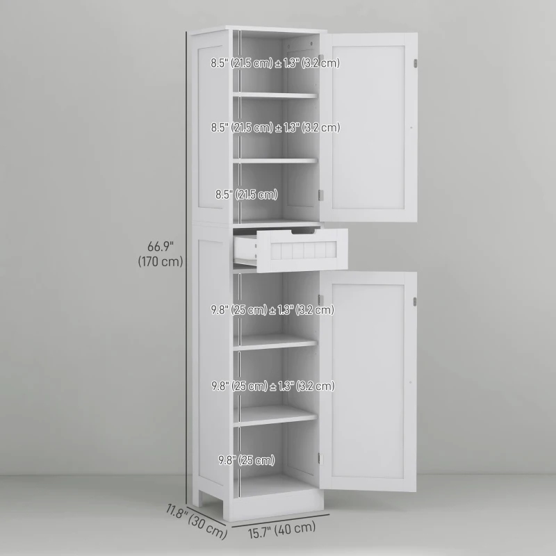 HOMCOM Freestanding Bathroom Cabinet with Drawer and 2 Doors, Tall Bathroom Cupboard for Kitchen, Study, Living Room