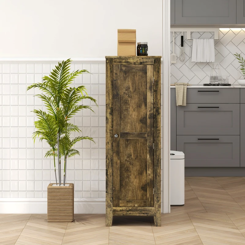 HOMCOM Kitchen Pantry Storage Cabinet with Adjustable Shelves, Small Storage Cabinet with Door and Shelves, Rustic Brown
