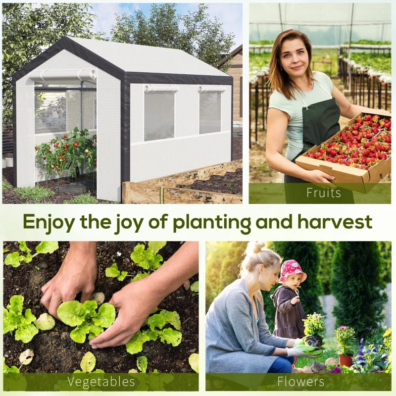 Outsunny 6.6' x 10' x 7' Heavy Duty Walk-In Greenhouse Vegetable Seed Growth Tent Outdoor Plant Growing Tunnel Warm House Flower Shed Backyard White