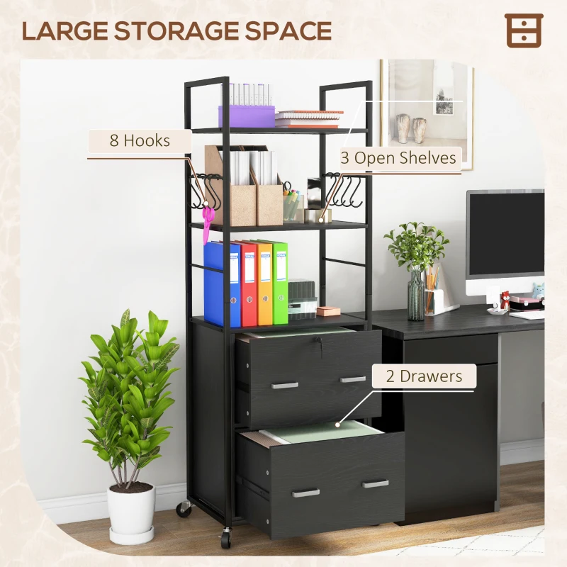 Vinsetto Mobile Filing Cabinet 2 Drawer File Cabinet with Key Adjustable Hanging Bar for Letter A4 and Legal Size Black