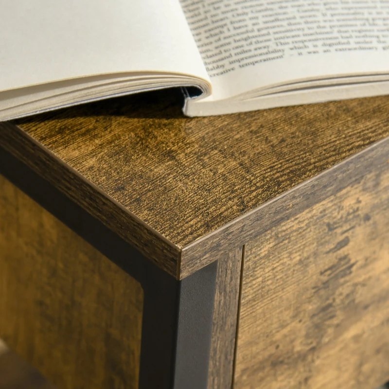 HOMCOM Industrial Side Table, End Table with Drawer and Storage Shelf for Living Room, Rustic Brown