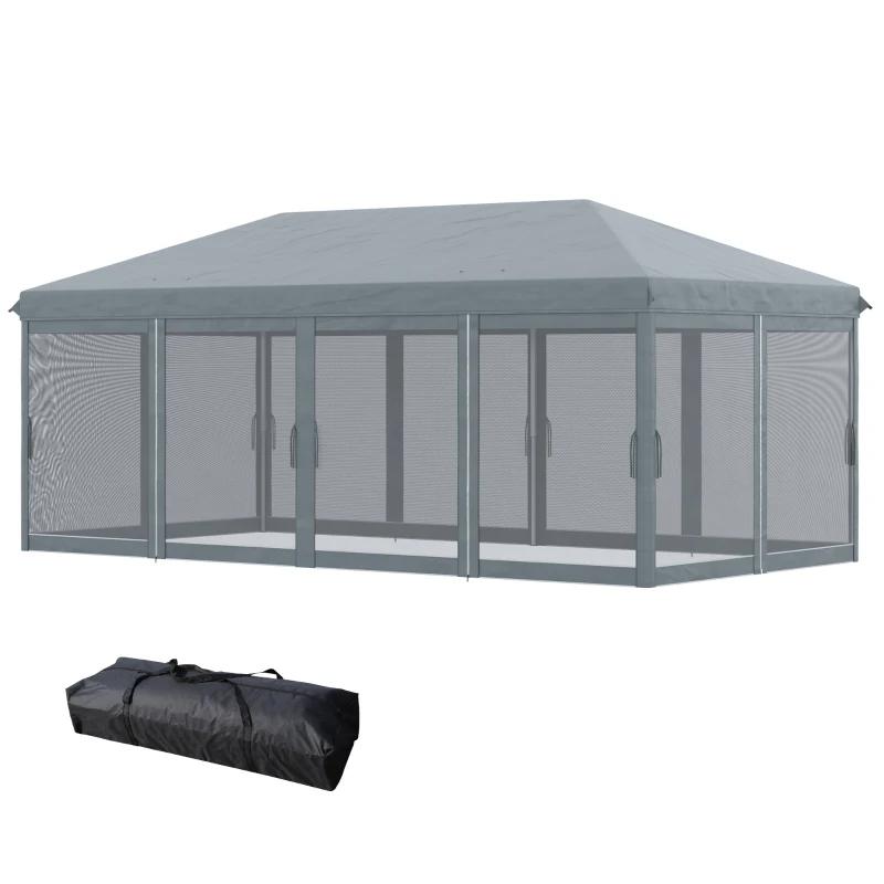 Outsunny 10' x 20' Pop Up Canopy Tent Gazebo with Removable Mesh Sidewall Netting, Carry Bag for Backyard Patio Outdoor, Grey