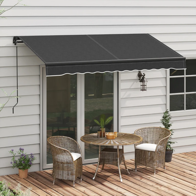 Outsunny 10' x 8' Retractable Awning, 280gsm UV Resistant Sunshade Shelter for Deck, Balcony, Yard, Dark Gray