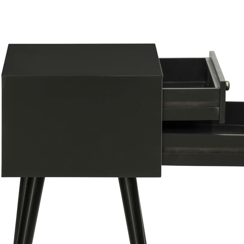 HOMCOM Side Table, Modern End Table with 2 Pull Out Drawers, Side Table with Display Tabletop and Solid Acacia Legs, Black