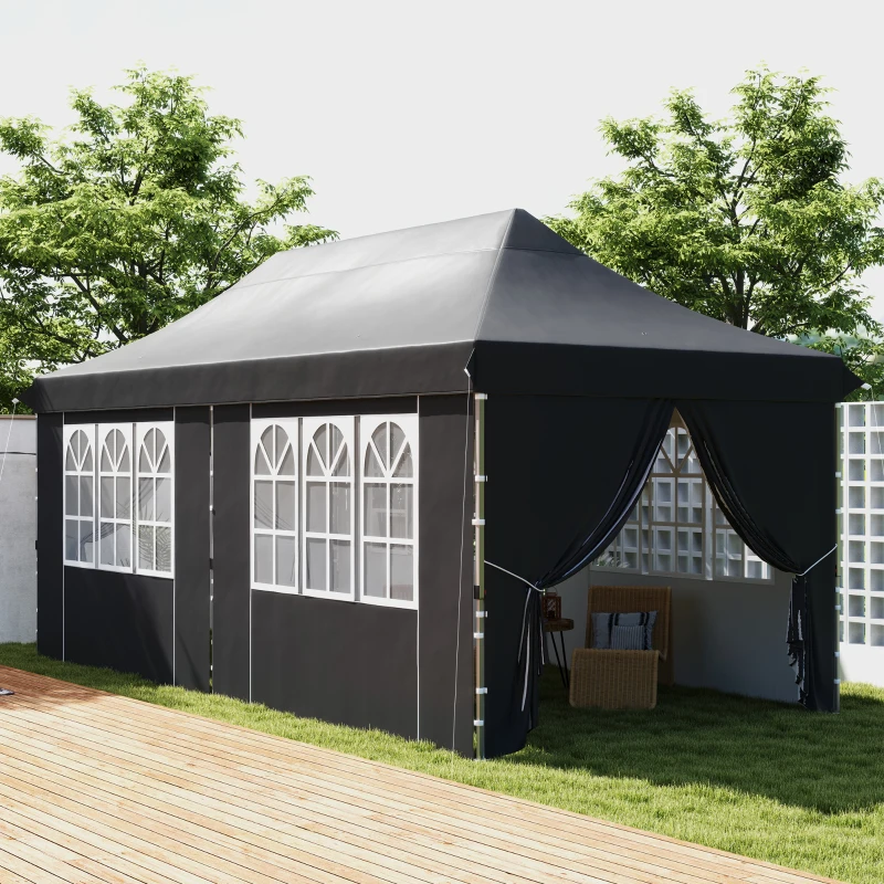 Outsunny 20x10 Pop Up Canopy with 6 Removable Sidewall, Carry Bag and 6 Sand Bags, Height Adjustable Instant Sun Shelter, Grey