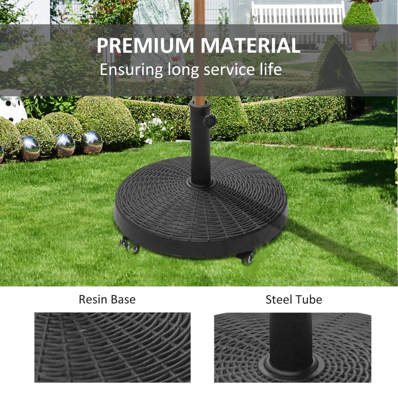 Outsunny 20.5" Round Parasol Base Resin Patio Umbrella Base Garden Parasol Holder Outdoor Offset Weight Stand with Wheels Black