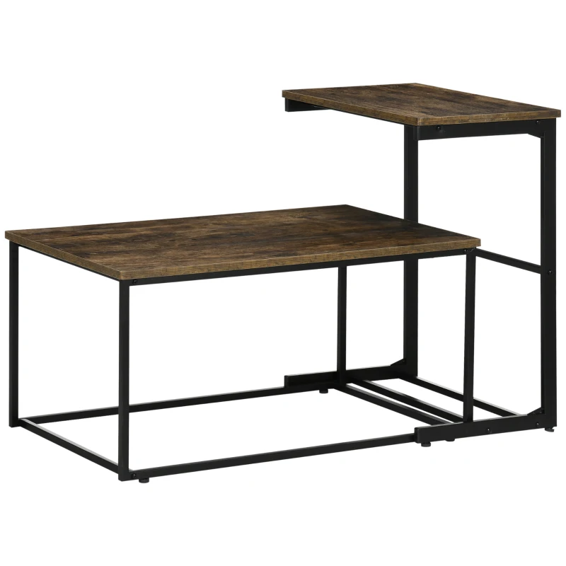 HOMCOM Nesting Tables Set of 2, Industrial Style Coffee Table Set with Metal Frame & Adjustable Foot Pads for Living Room, Bed Room, Brown