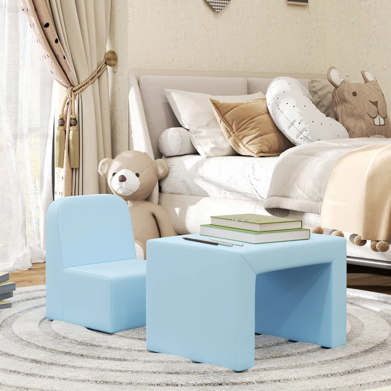 Qaba 2-in-1 Convertible Table and Chair Set for Boys Girls for Boys Girls, Light Blue
