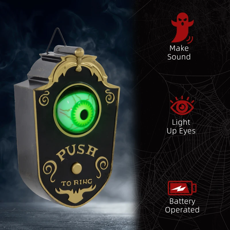HOMCOM Halloween Decoration Animatronic, Doorbell w/ Realistic Light-up Eyeball, Sound and Motion Prop Activated for Party