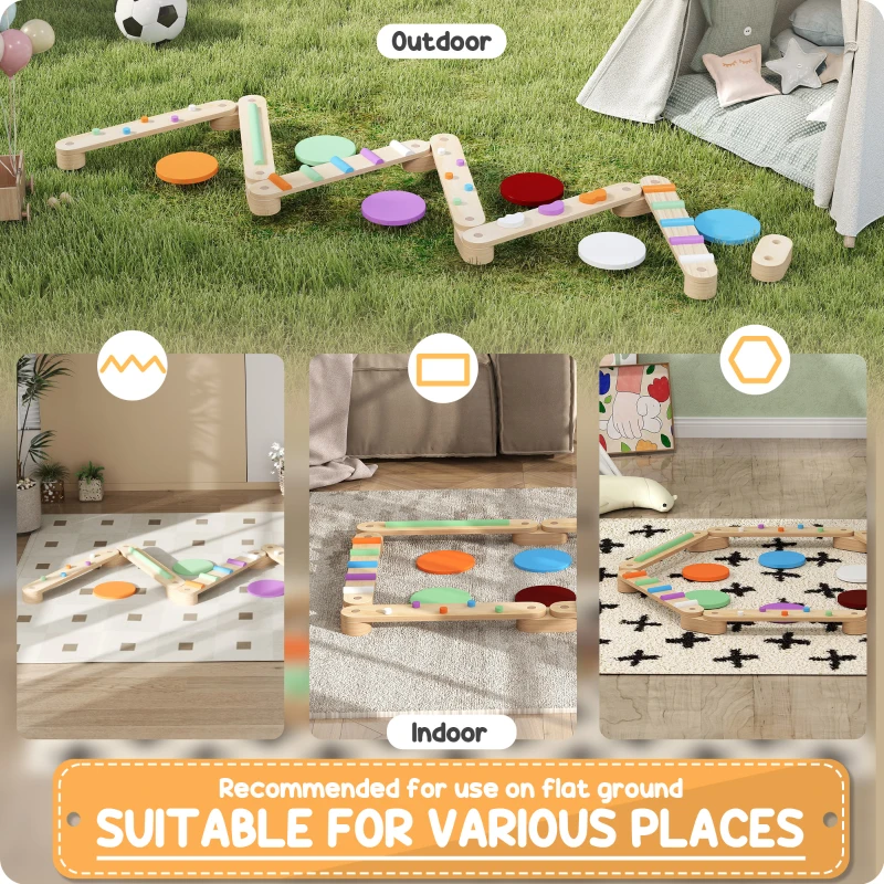 Qaba Kids Balance Beam, Wooden Balance Board with Stepping Stone for 3-8 Years