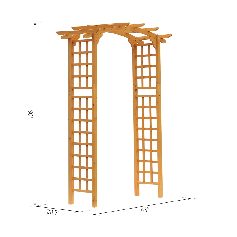 Outsunny 7.5FT Wood Garden Arch Trellis, Outdoor Walkway Round Pergola Style Arbor for Decorative Climbing Plants, Patio, Lawn, Backyard Party, Ceremony Decoration Accessories, Yellow