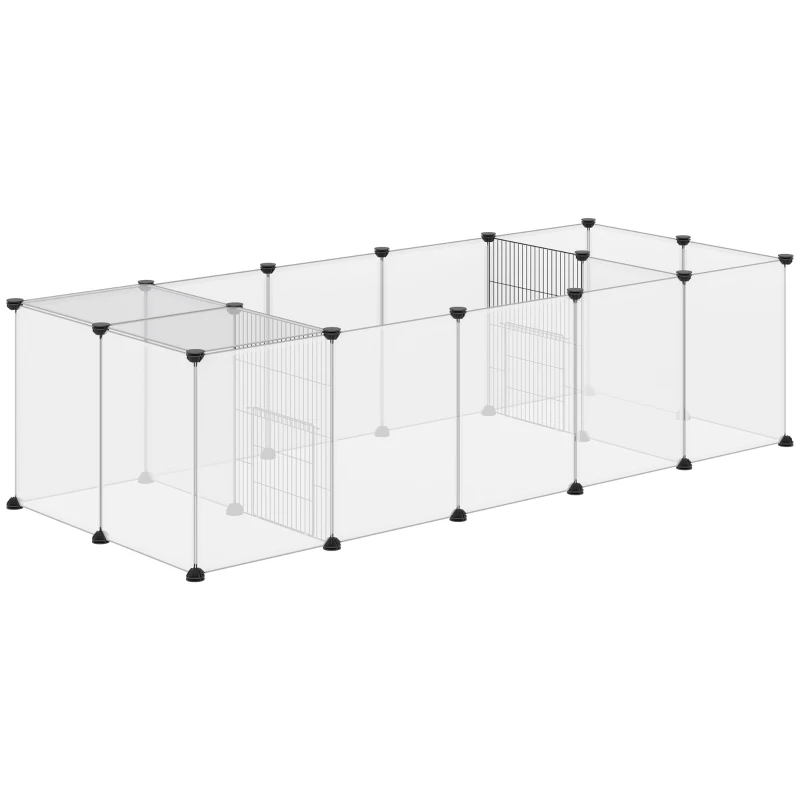 PawHut 20 Panels DIY Small Animal Cage with Door, Top Cover, Indoor Yard Fence for Guinea Pig, Hedgehog, Bunny, White