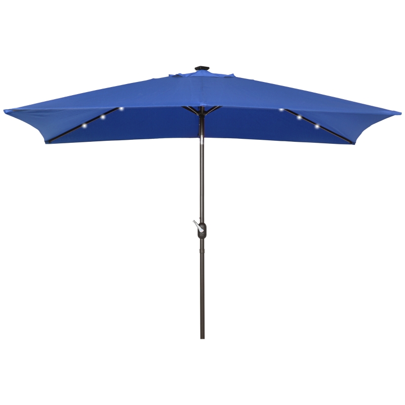 Outsunny 6.5x10ft Patio Umbrella Rectangle Solar Powered Tilt Aluminum Outdoor Market Parasol with LEDs Crank (Dark Blue)