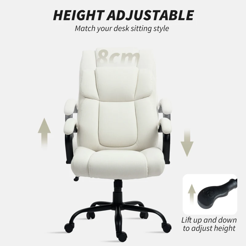 Vinsetto Executive Office Chair with Wide Seat, Computer Desk Chair with Adjustable Height, Swivel Wheels, Cream White