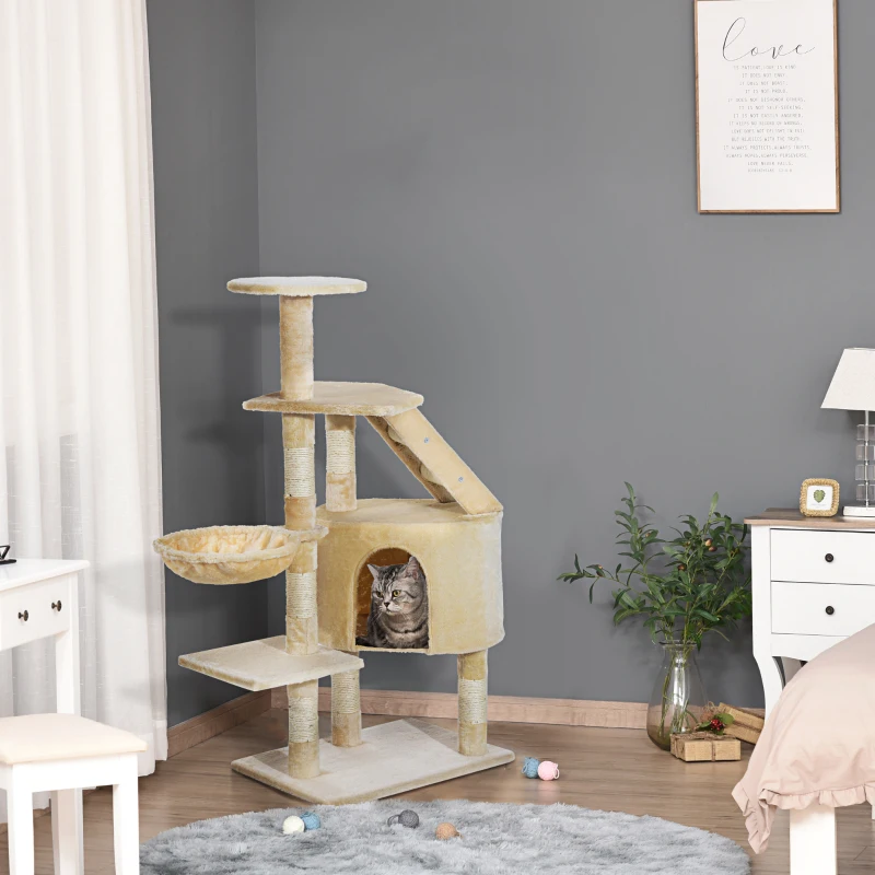 PawHut 49” Deluxe Cat Tree Furniture Scratching Pet Tower Kitten Play Post (Creamy White)