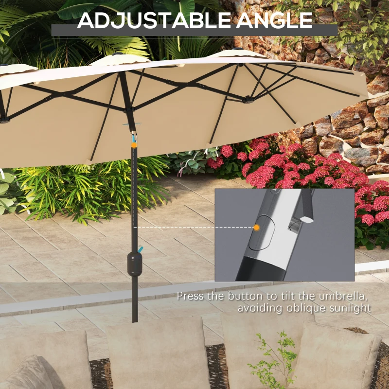 Outsunny Double Sided Patio Umbrella, 9.5' Large Outdoor Market Umbrella with Push Button Tilt and Crank, 3 Air Vents and 12 Ribs, for Garden, Deck, Pool, Brown(m-4)