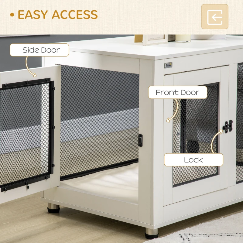 PawHut 37" Dog Crate Furniture with Cushion, Double Doors for Large Dogs, White