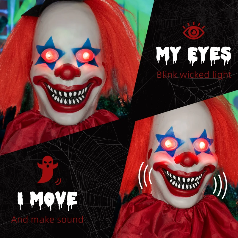 HOMCOM 6' Clown Animatronic, Life Size Outdoor Halloween Decoration with Motion Activated Sound & Light Up Eyes