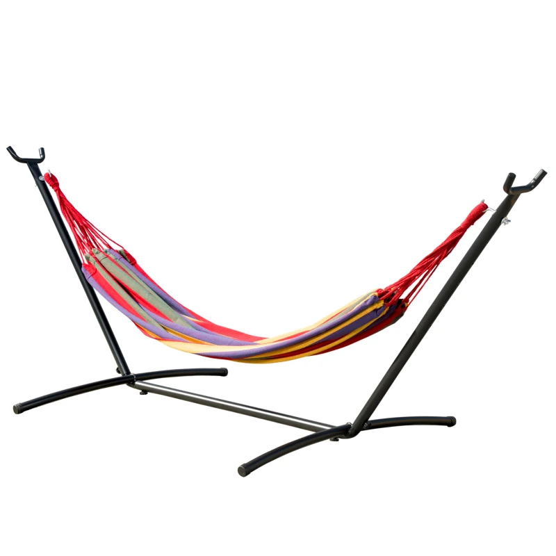 Outsunny Patio Hammock with Stand, Fabric Outdoor Hammock Bed with Stand, Free Standing Adjustable Lounge Chair Includes Portable Carrying Case for Outdoor or Indoor