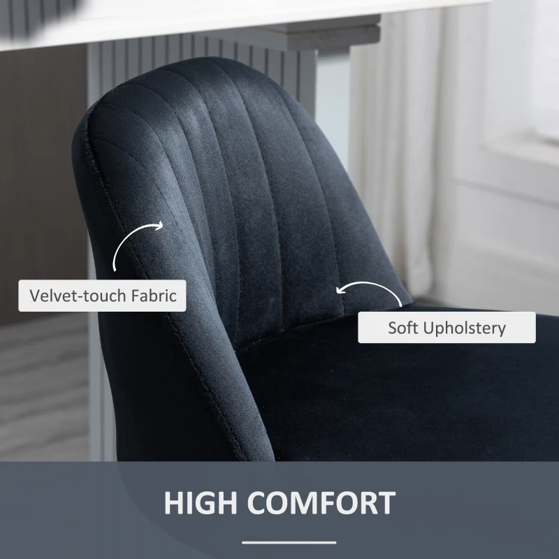 HOMCOM Adjustable Bar Stools Set of 2, Velvet Counter Height Barstool, Upholstered Kitchen Stool with Swivel Seat, Steel Frame, Footrest for Kitchen Counter and Dining Room, ‎Black