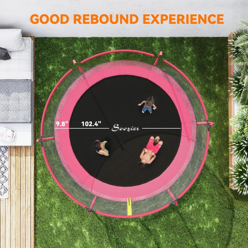 Soozier 10ft Outdoor Trampoline with Net Enclosure, Curved Poles and Safety Pad, ASTM Approved, Pink