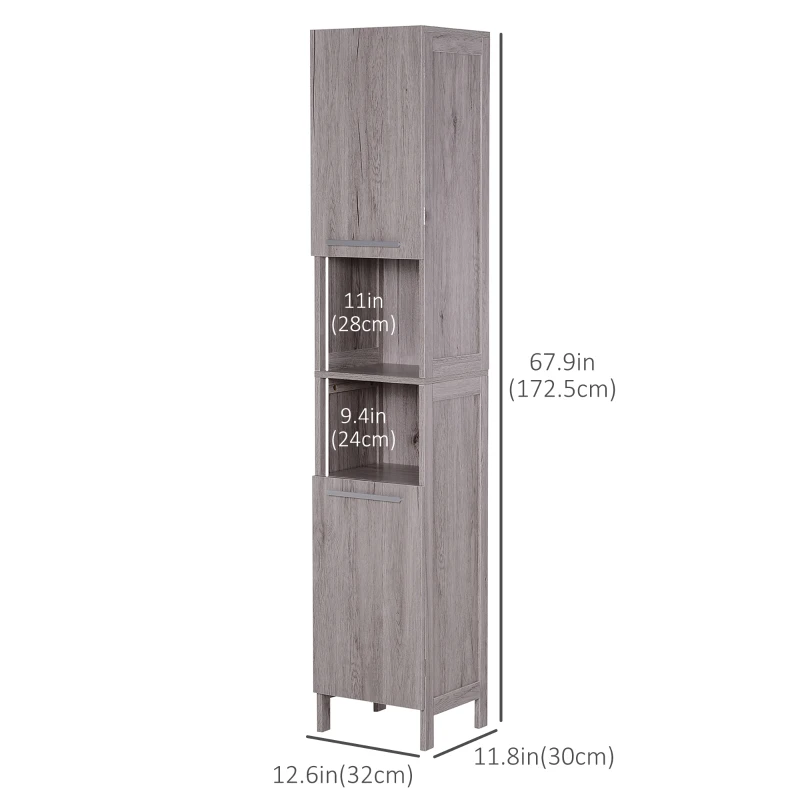 Kleankin Bathroom Storage Cabinet 68'' Organizer Tall Tower Cupboard w/ Shelves Wood Grain Freestanding Furniture