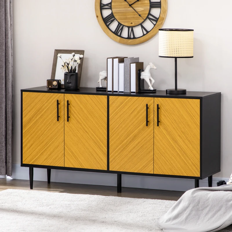 HOMCOM Modern Buffet Sideboard Kitchen Dining Storage Bar Cabinet with Adjustable Shelves Yellow