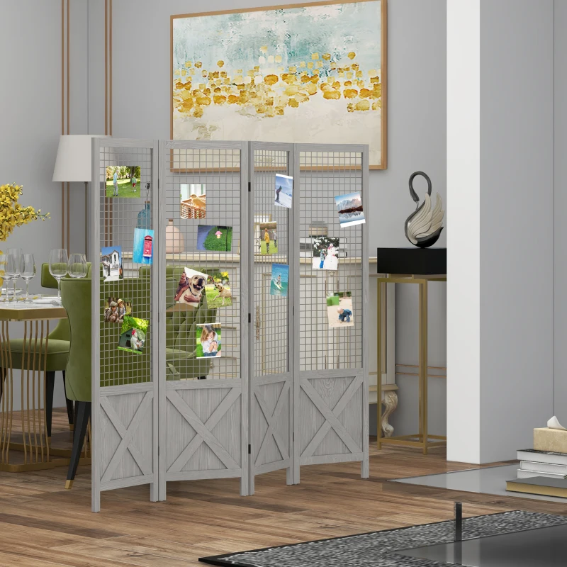 HOMCOM 4.7' 4 Panel Room Divider, Indoor Privacy Screens for Home, Distressed Gray