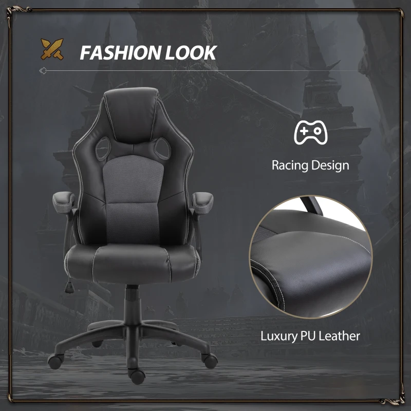 Vinsetto PU Leather Gaming Chair High Back Office Chair with Adjustable Height, Computer Gamer Chair, Grey