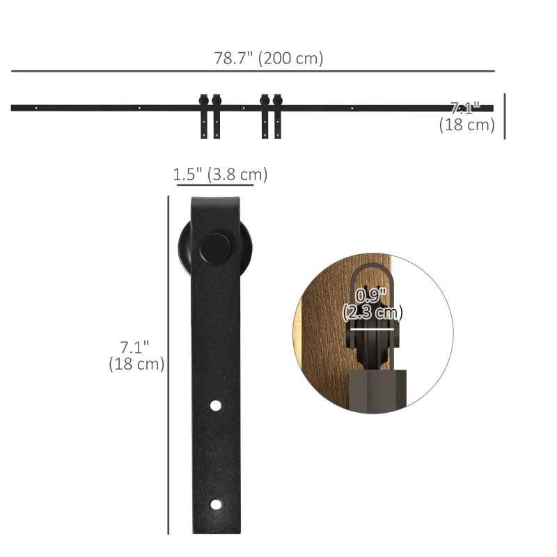 HOMCOM 6.6FT Mini Barn Door Hardware Kit, Sliding Barn Door Cabinet Hardware Kit for 19.5"W Double Doors, Black