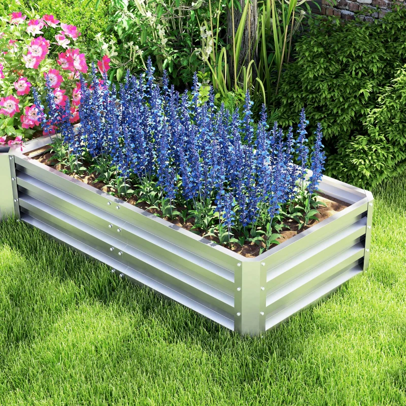 Outsunny Steel Raised Garden Bed, Set of 5 Large Box Planters for Outdoor Plants Vegetables Flowers Herbs, 8x8x1ft, Silver